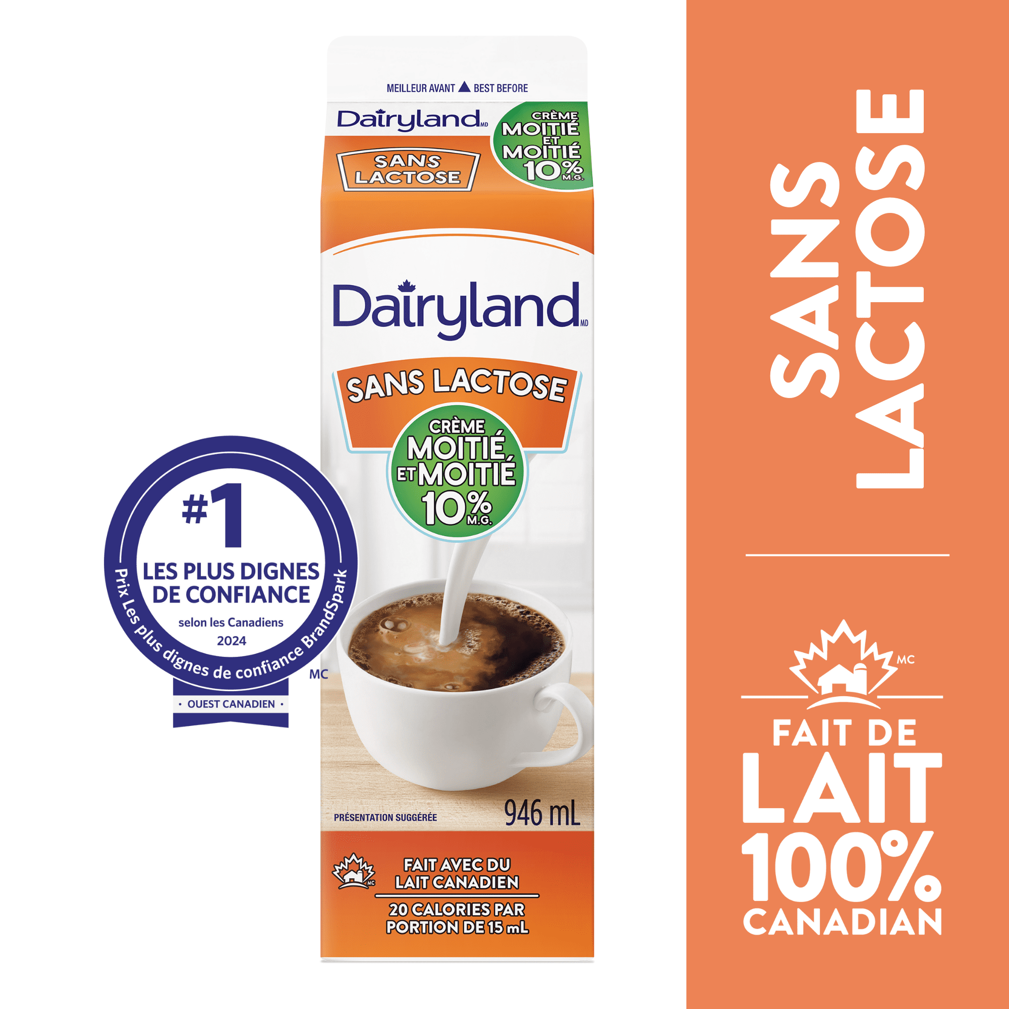 Dairyland 10% Lactose Free Half & Half Cream, 946 mL