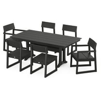 POLYWOOD EDGE 7-Piece Farmhouse Trestle Dining Set in Black