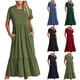 thumbnail image 5 of Qucoqpe - Vestido playero largo informal de verano para mujer, de manga corta, cuello redondo, holgado, con capas y bolsillos, en liquidación, 5 of 5
