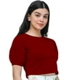 thumbnail image 3 of eloria Women's Casual Blouse Tops, Ruffle Puff Sleeve, Round-Neck Top Color: Red | Size: XXXL, 3 of 6