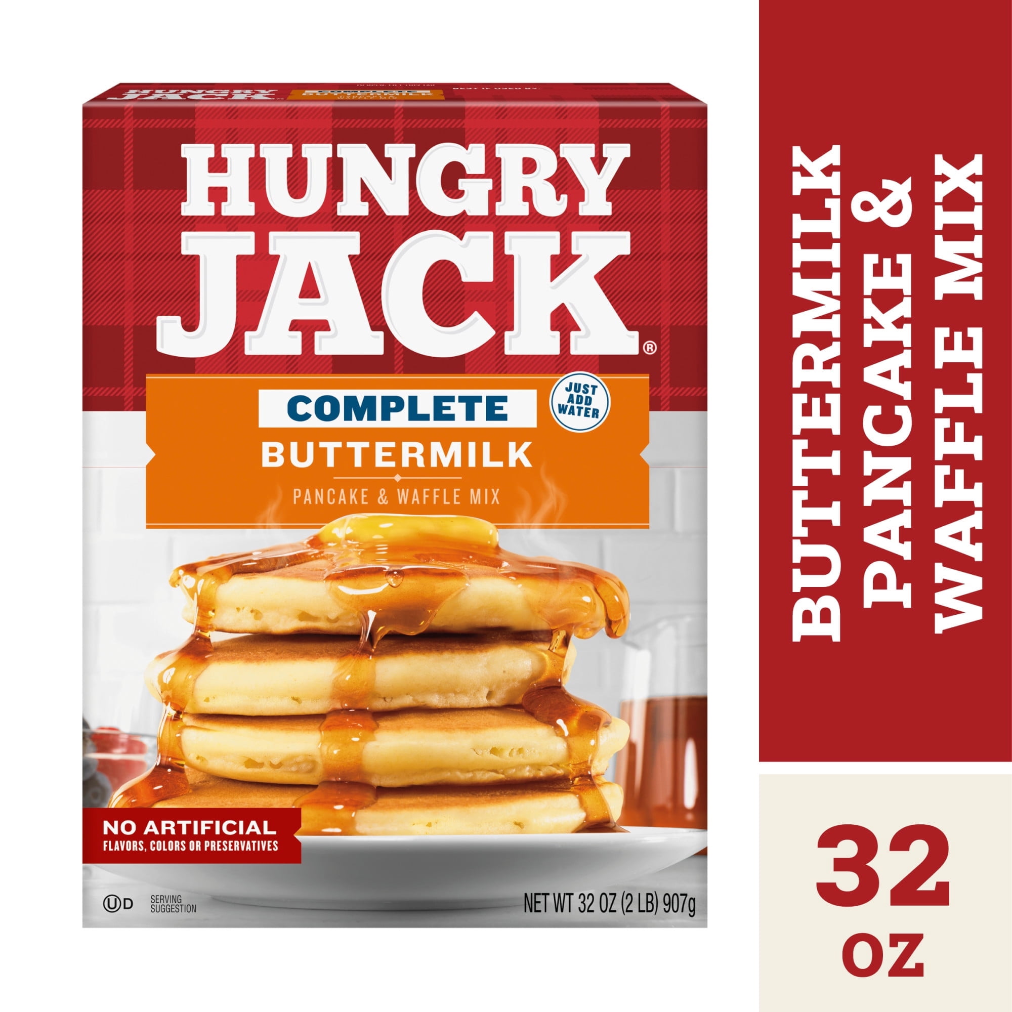 Hungry Jack Complete Buttermilk Pancake Mix and Waffle Mix 32 Oz Box (Pack of 8)