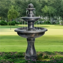 45.2inches High Outdoor Water Fountain, Concrete Outdoor Waterfall Fountain with Pump for Yard Garden Patio Backyard Deck Relaxation Decor - Black