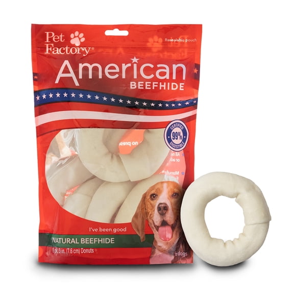 Pet Factory American Beefhide 3-4" Donuts Dog Chew Treats - Natural Flavor, 8 Count
