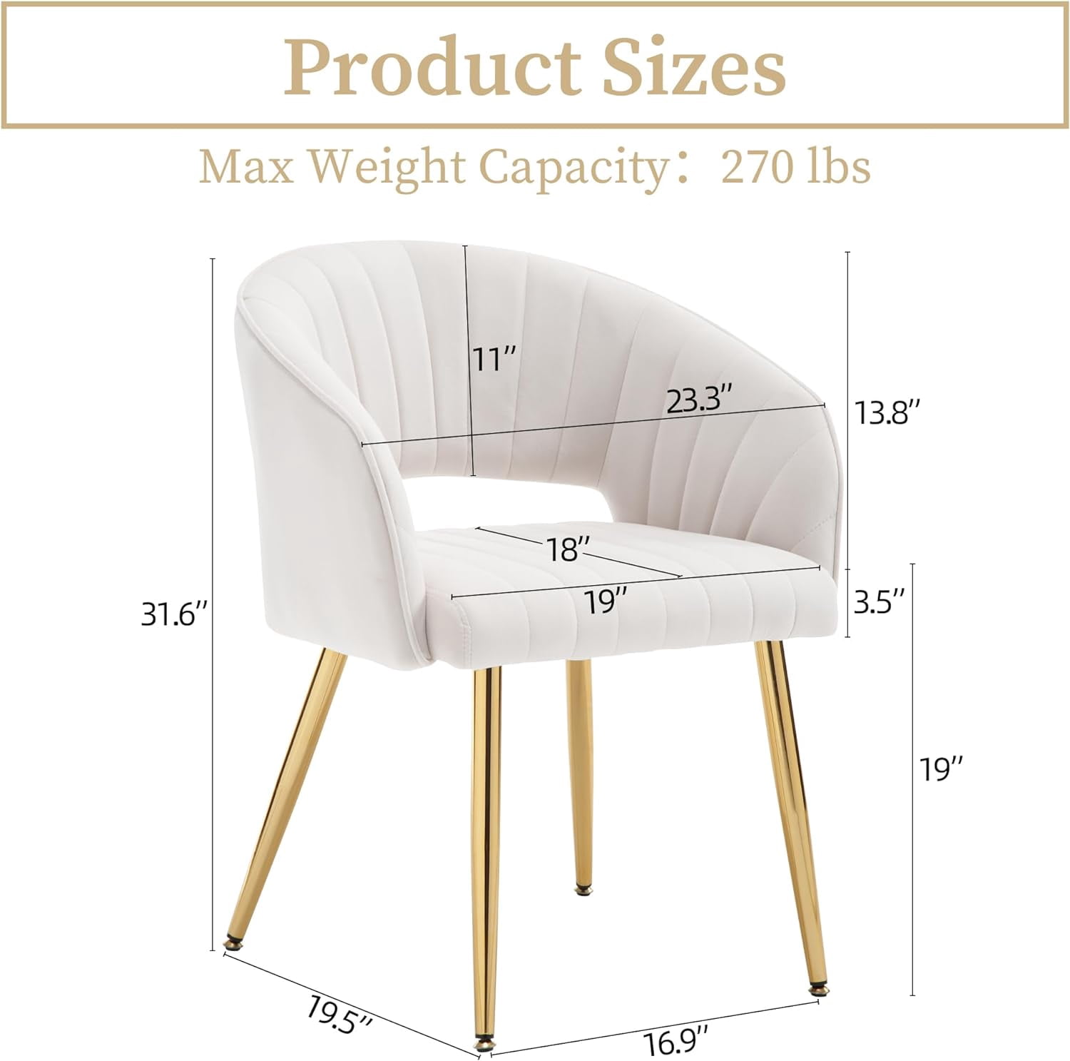 Westice Velvet Home Office Desk Chair, Modern Tufted Vanity Chairs with Gold Metal Legs, Upholstered Accent Armchair for Living Room Restaurant, White