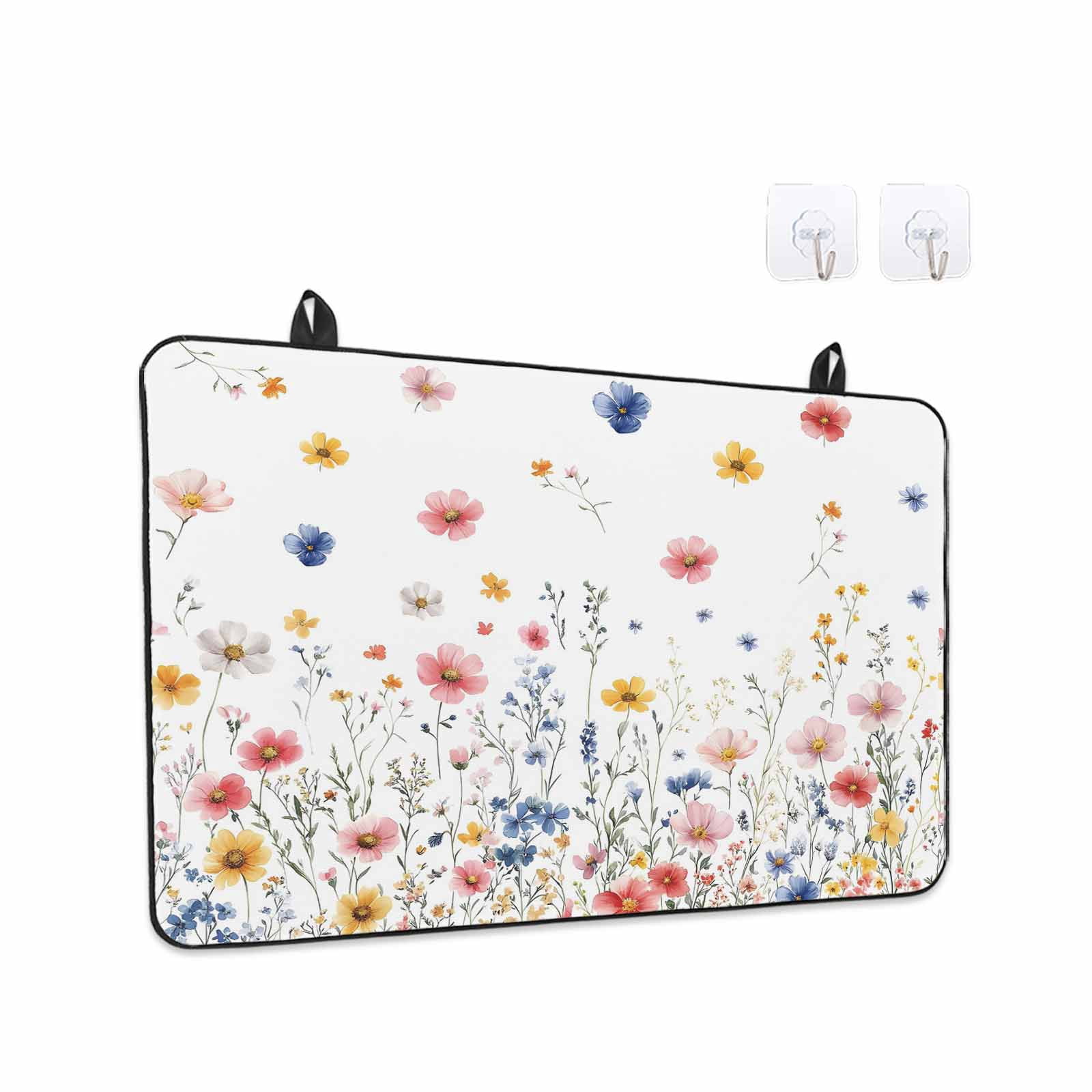 Blue Flowers Stove Top Cover for Electric Stove, Heat-proof & Non Slip Glass Top Stove Cover Protector, Pink Watercolor Botanical Garden Floral Kitchen Flat Cooktop Rubber Mat 24x21 Inches