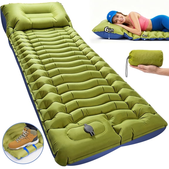 NOCOEX Camping Sleeping Pad,  6" Extra Thick Pillow, Built-in Foot Pump & Leakproof Design, Lightweight Sleeping Pad for Camping, Backpacking, Hiking, Travel