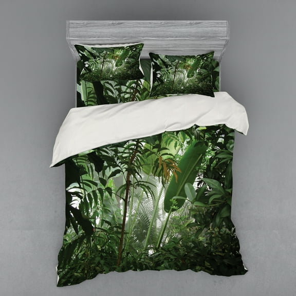 Ambesonne Green Bedding Set 4 Pcs, Tropical Rainforest Wild, Queen, Green