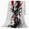 thumbnail image 2 of Japanese Kitsune Mask Ink-Splatter Art, Dramatic Artistic Scene, Warm Flannel Blanket for Home Library and Reading Nook, Art Lovers Housewarming Gift, Artistic Home Decor, 2 of 9