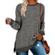 thumbnail image 2 of Blusa Manga Larga Bloqueo de Color Cuello Redondo Abertura Lateral Tops Básicos Cómodos para Mujer, 2 of 6