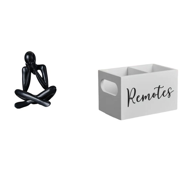 Figura de escritorio con escultura abstracta de pensador con soporte para control remoto y organizador de almacenamiento de escritorio con organizador