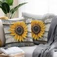 thumbnail image 2 of Waterproof Throw Pillow Covers Set of 2, 26x26 Inch Sunflowers Decorative Pillowcases Outdoor Pillow Slip Cushion Covers Set for Couch Tent Retro Farmhouse Floral Leaves Wooden Grain, 2 of 7