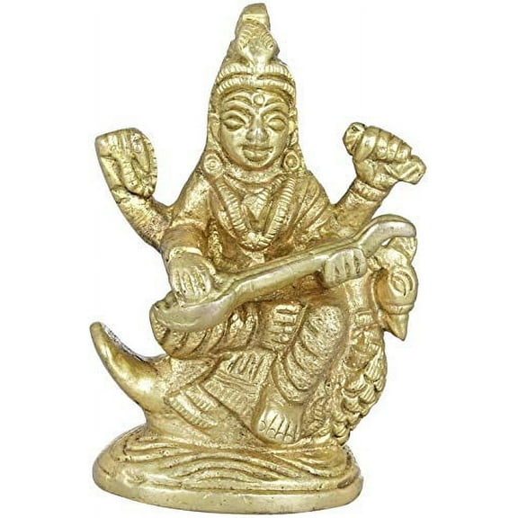 Exotic India Goddess Saraswati (Small Statue) - Brass Statue