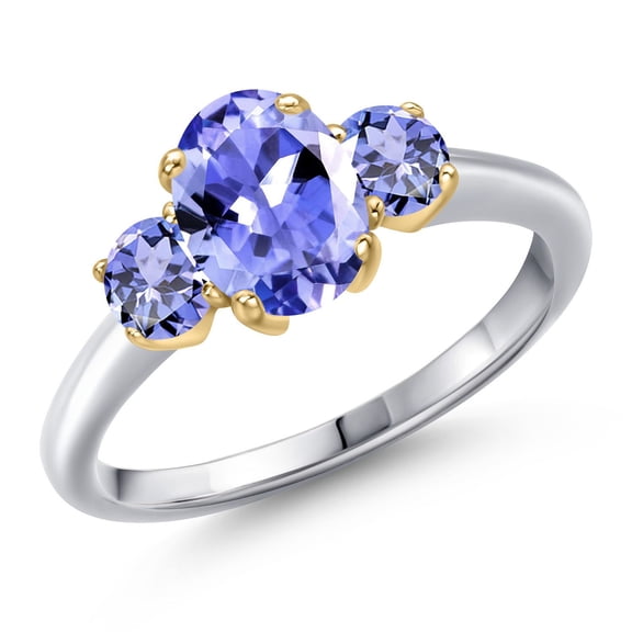 Gem Stone King 10K Two Tone Gold Blue Tanzanite Engagement Ring for Women | 1.76 Cttw | Oval 8X6MM | Gemstone December Birthstone | Size 7