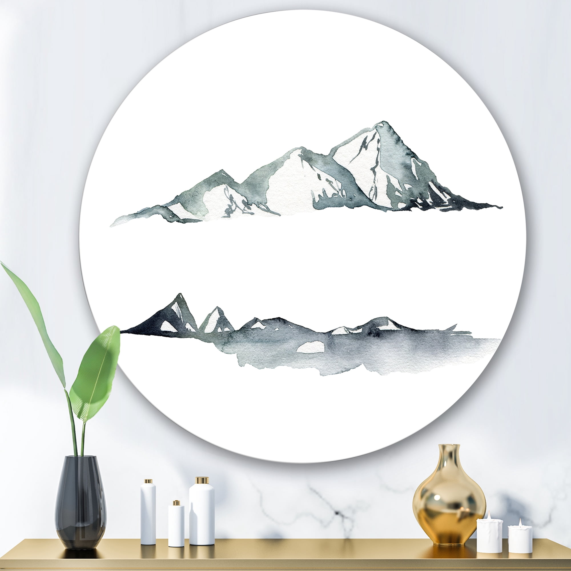 Designart 'Minimalistic Dark Blue Mountains Landscape' Modern Circle Metal Wall Art 36x36 - Disc of 36