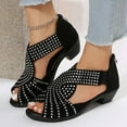 thumbnail image 3 of Womens Rhinestones Gladiator Dress Sandals Vintage Glitter Peep Toe Chunky Mid Heel Back Zipper Summer Shoes, 3 of 6