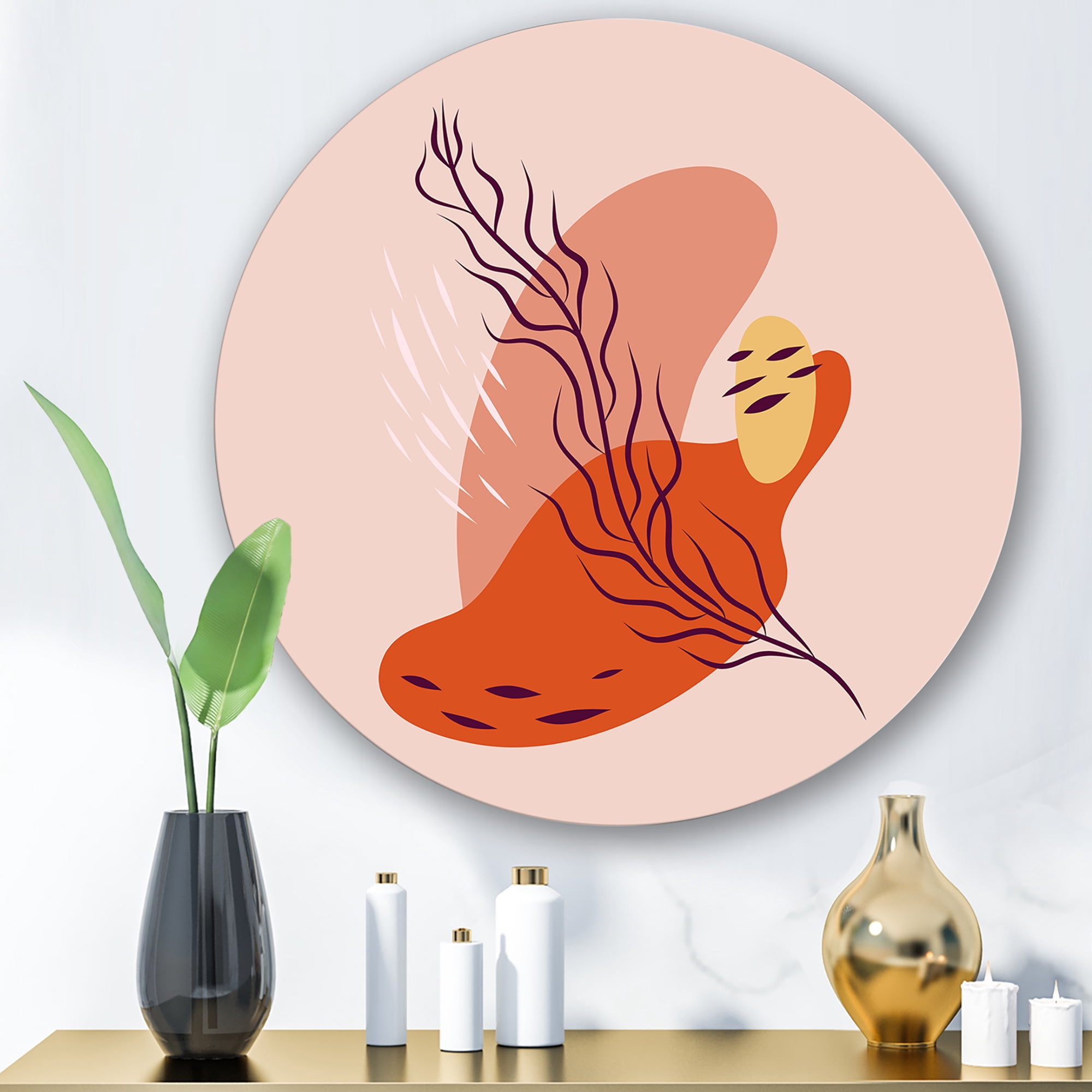 Designart 'Abstract Warm Colors Spring Leaf' Modern Circle Metal Wall Art 11x11 - Disc of 11