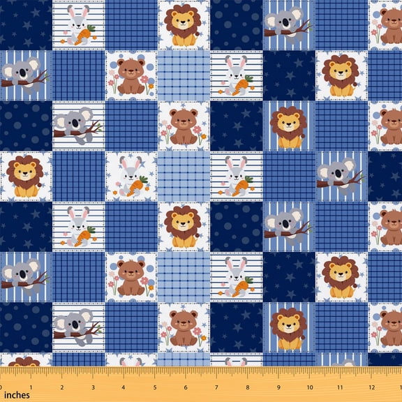 Erosebridal Navy Animal Patchwork Fabric by the Yard 1 Yard, Lion Koala Rabbit Home Decor Fabric by the Yard