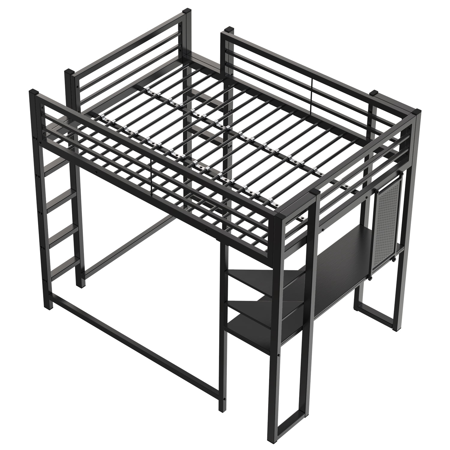 Alvantor Full Size Loft Bed Frame with Desk & Open Shelves, Heavy Duty Metal Bed Frame for Boys Girls Teens Black