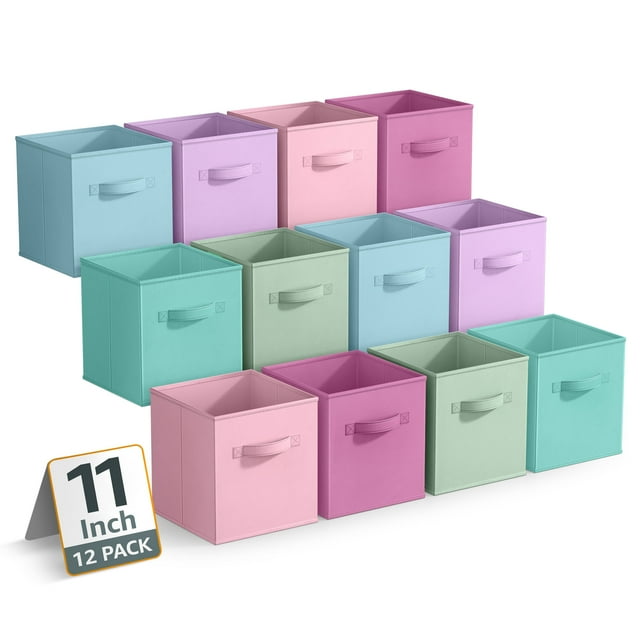 Sorbus Collapsible Fabric Cube Storage Bins (10.5" x 10.5"), 12 Pack, Pastel Multicolor