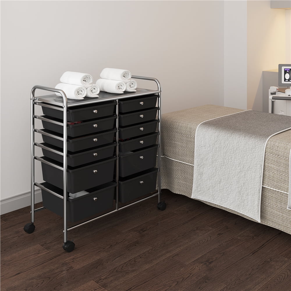Renwick 12 Drawer Mobile Rolling Storage Cart for Home Office, Black