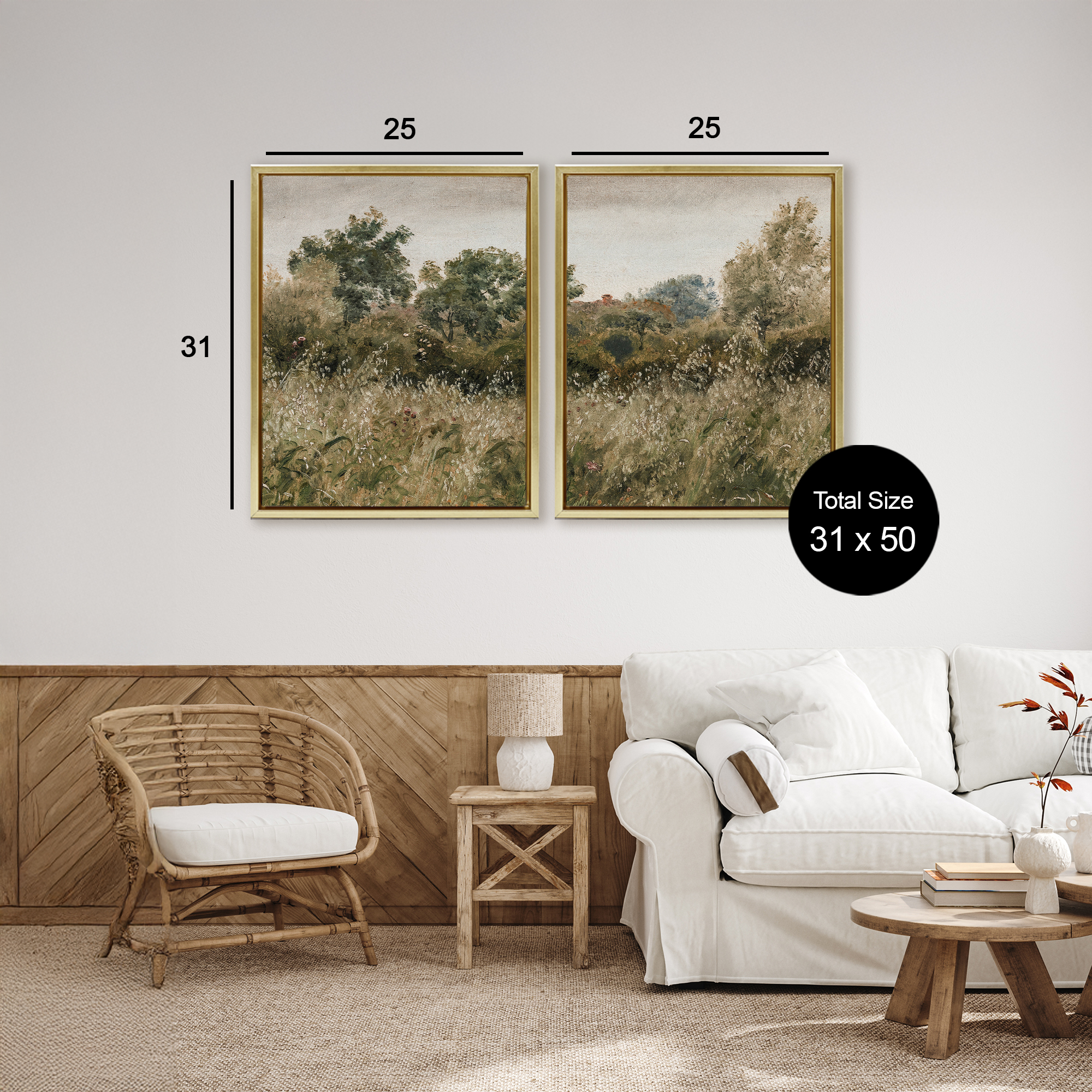 Rural Foliage Thicket 2 Piece Gold Framed Floater Canvas Set, design by Lettered and Lined