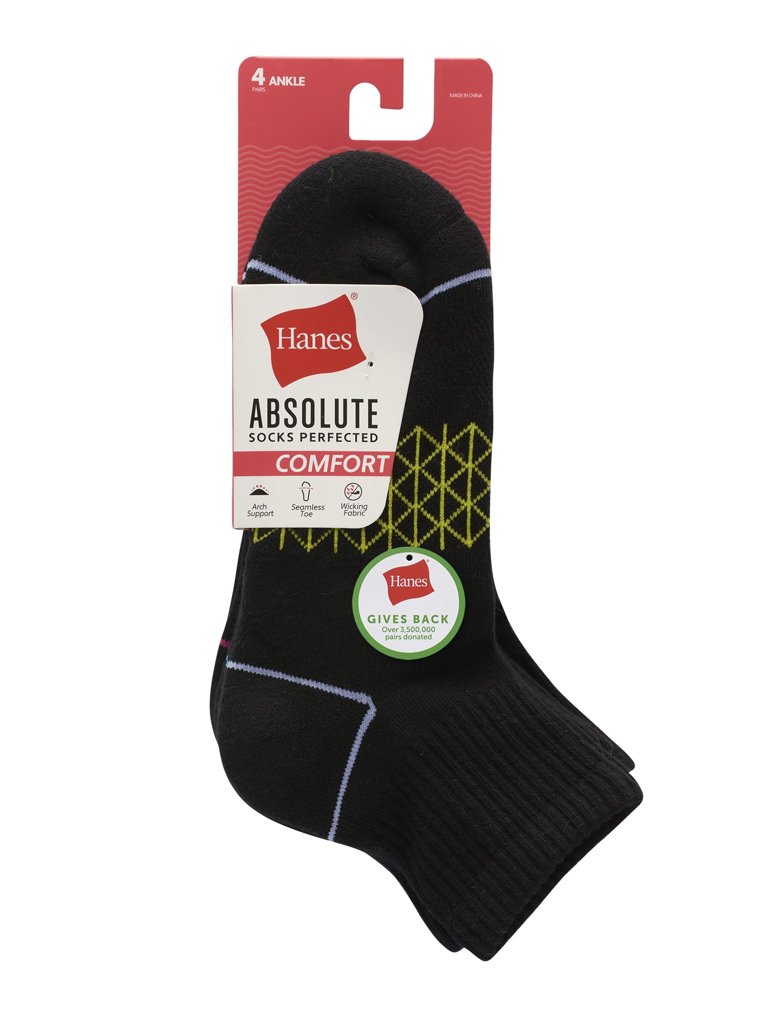 Hanes Women's Ankle Socks, Absolute Comfort, 4-Pack, Size 5-9