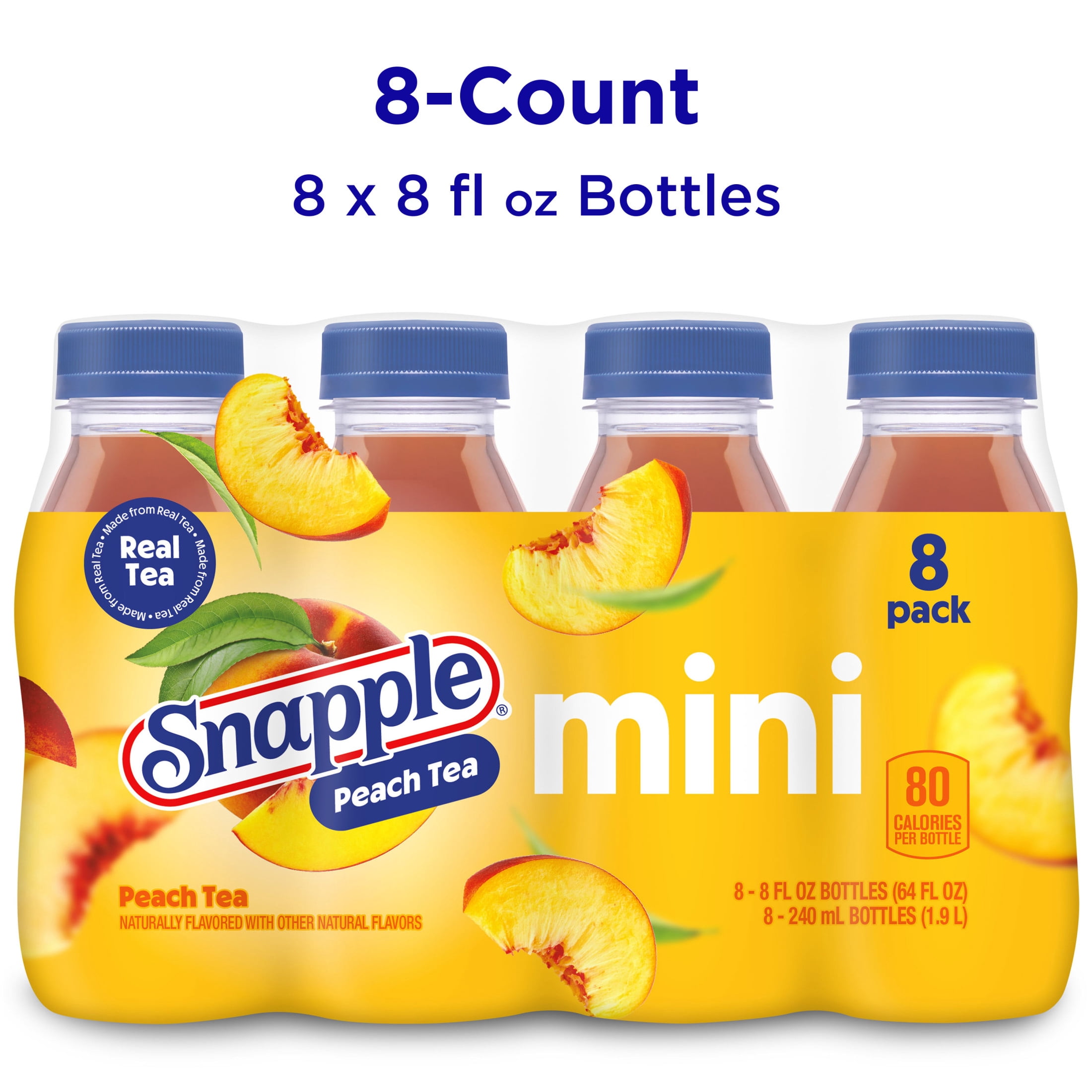 (3 pack) Snapple Natural Peach, Bottled Tea Drink, 8 fl oz, 8 Mini Bottles