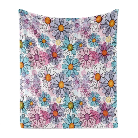 Flower Soft Flannel Fleece Throw Blanket, Retro Spring Floral Pattern Grunge Funky Style Inspired Colorful Daisies Bohemian, Cozy Plush for Indoor and Outdoor Use, 60" x 80", Multicolor, by Ambesonne