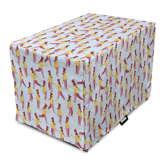 Ice Skates Dog Crate Cover, Girl Practicing Winter Sports on the Ice Rink, Easy to Use Pet Kennel Cover Small Dogs Puppies Kittens, 7 Sizes, Ceil Blue Mustard, by Ambesonne