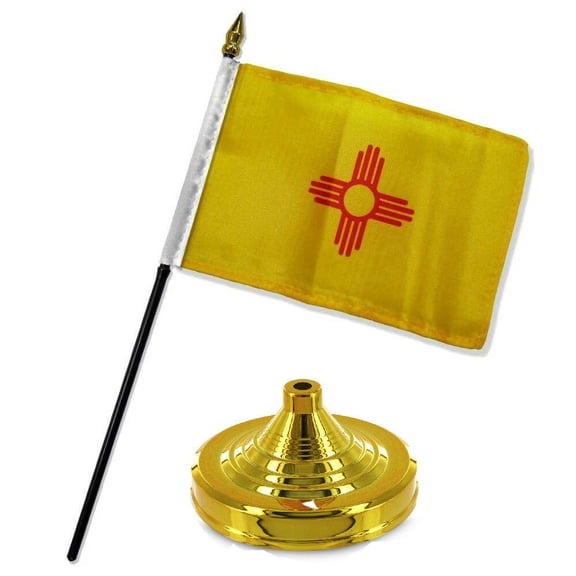 New Mexico State Flag 4"x6" Desk Set Table Stick Gold Base