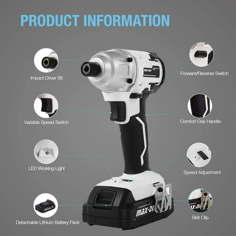 GOODSMANN Brushless Cordless Impact Driver for Screwing and Unscrewing, Max  250N.m Torque Variable Speed (0-2600RPM) 1/4? Anvil Size with LED Light