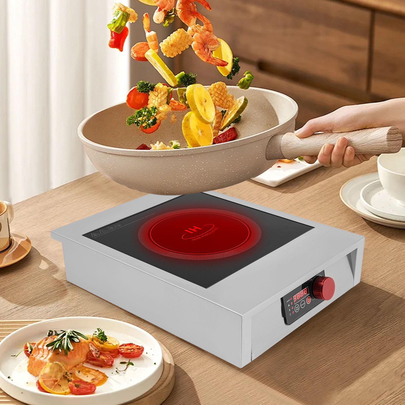 3500W 110V Commercial Electric Induction Cooktop, Stainless Steel Induction Cooktop with LED Display for Pots and Pans with A Diameter of Less Than 12in.