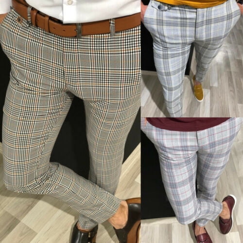 plaid mens checked trousers