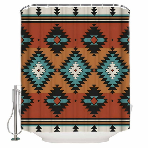 72x78 Inch Shower Curtain Vintage Aztec Bathroom Decor Waterproof Fabric Bathtub Bath Curtains Decorative Southwest Tribe Bohemian Abstract Extra Long Shower Curtain Set with Hooks
