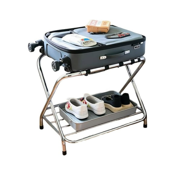 USTECH Portaequipajes doble, paquete de 1, cromado, totalmente montado, portaequipajes para habitación de invitados