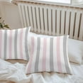 thumbnail image 4 of Pink Grey Stripe Outdoor Pillow Covers Set of 2 Classic Modern Waterproof Throw Pillow Case Decorative Square Cushion Cover for Patio Couch Garden Balcony, 16"x16", 4 of 9