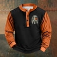 thumbnail image 1 of Men's Retro Halloween Quarter Button Collar Sweatshirt Haunted House Acting Essential Partially Buttoned Pullover Vintage Horror Print Last-Minute Halloween Party, 1 of 3