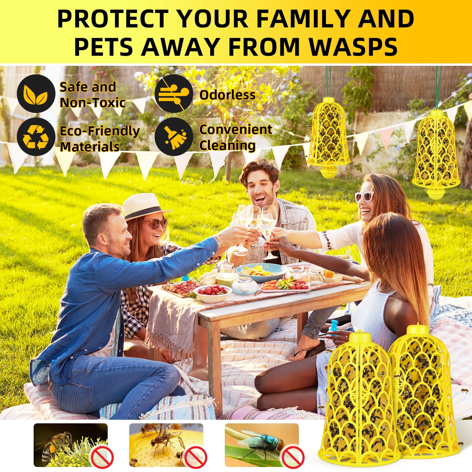 G·PEH 2-Pack Outdoor Hanging Wasp & Hornet Traps,Reusable Bee Catcher