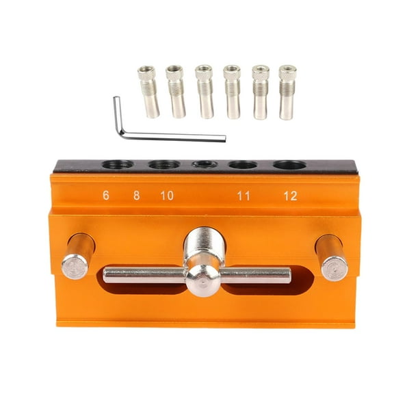 figatia Dowel Jig for Straight Holes Set Tool Versatile Adjustable Width 0.4inch-2.3inch Drill Jig with 6 Guide Bushings Golden