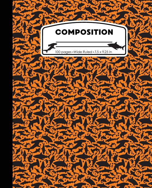 Shark Orange Marble Composition Notebook Wide Ruled 7.5 x 9.25 in., 100