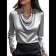 thumbnail image 2 of Camisas Elegantes de Larga con Cuello de Color Liso para Mujer, Camisetas Formales de Trabajo, Blusas Casuales de Oficina Gris S, 2 of 6