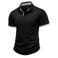 thumbnail image 4 of Yifymode Men's Classic Short Sleeve Polo Shirt, Textured Knit Contrast Collar & Cuff Regular Fit Top Black L, 4 of 6