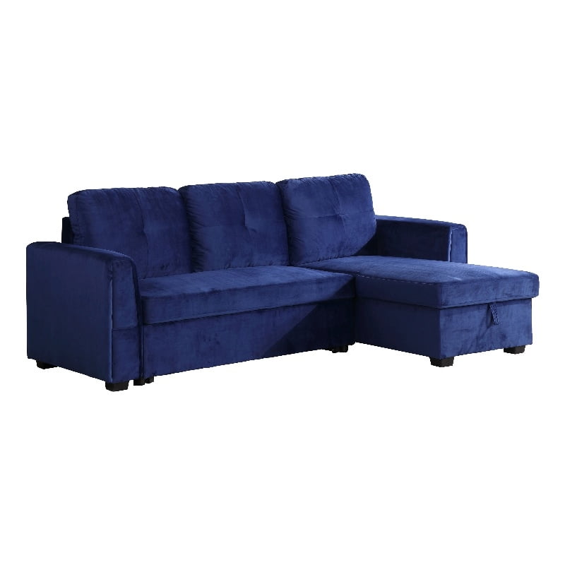 Legend Vansen Convertible Modern Velvet Sleeper Sectional Sofa in Blue