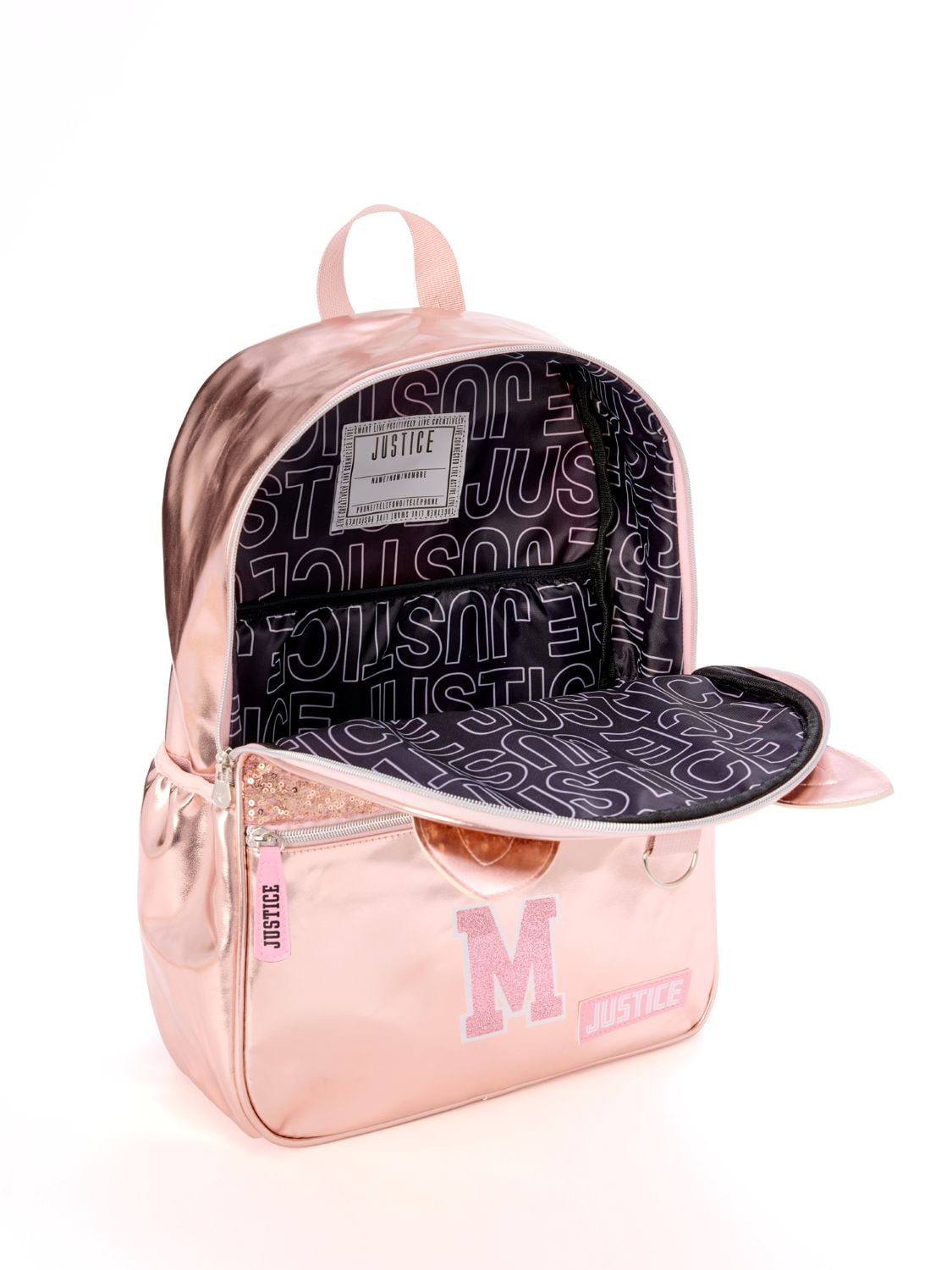 Purr-fectly Pink Glitter "M" Kitty Backpack Set, C-JUSTICE INITIAL BKPK SET- M