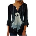 thumbnail image 2 of Jsaierl Women's Halloween Shirts Cute Pumpkin Ghost Graphic Tees Loose Fit V Neck T-shirt 3/4 Sleeve Dressy Casual Blouse Tops Halloween Party Supplies, 2 of 5
