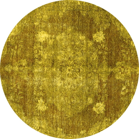 Ahgly Company Machine Washable Indoor Round Persian Yellow Traditional Area Rugs, 6' Round