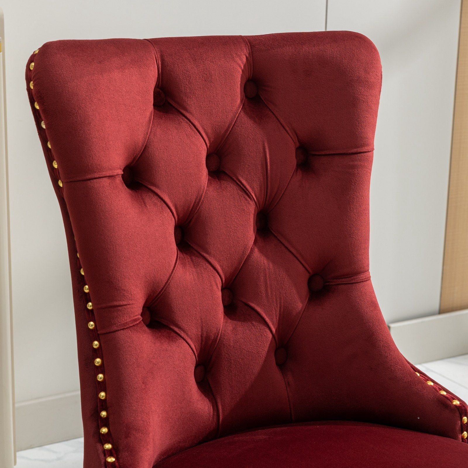 Dining Room Chairs with Velvet Fabric Dining Chairs with Golden Stainless Steel Plating Legs, Backrest and Button Velvet Fabric DesignLuxury Home Furniture for Dining Room(Burgundy Set of 4)