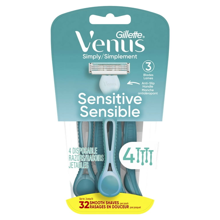 Venus Simply 3 Sensitive Women's 3 Blade Disposable Razor, 4 count