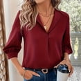 thumbnail image 2 of Mittory Womens 3/4 Sleeve Tops Dressy Casual Business V Neck Chiffon Office Shirts Work Blouses, 2 of 7