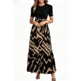 thumbnail image 3 of Women's Summer Short Sleeve Color Block Maxi Dress, Print Belted A-Line Casual Daily Vacation Dress, 3 of 9